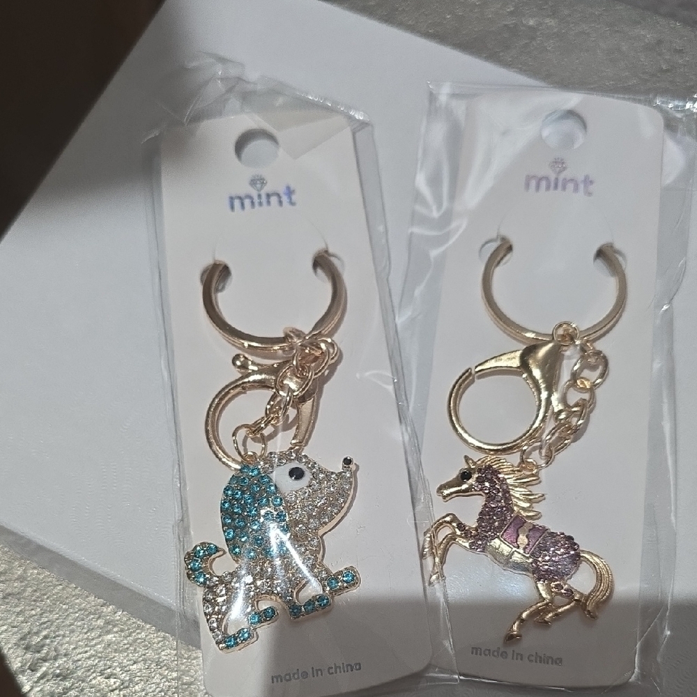 Mint Glitter Dog and Unicorn Keychains